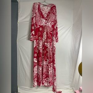 L & C dress Red and white with printing Size Large Not new but in good condition